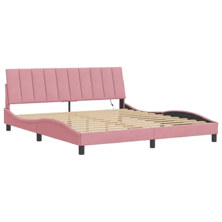 Cadre de lit avec LED sans matelas Hanko rose 180x200 cm velours
