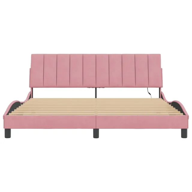 Cadre de lit avec LED sans matelas Hanko rose 180x200 cm velours