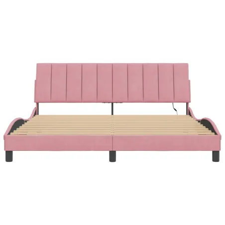 Cadre de lit avec LED sans matelas Hanko rose 180x200 cm velours