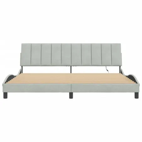 Cadre de lit avec LED sans matelas Hanko gris clair 200x200 cm velours