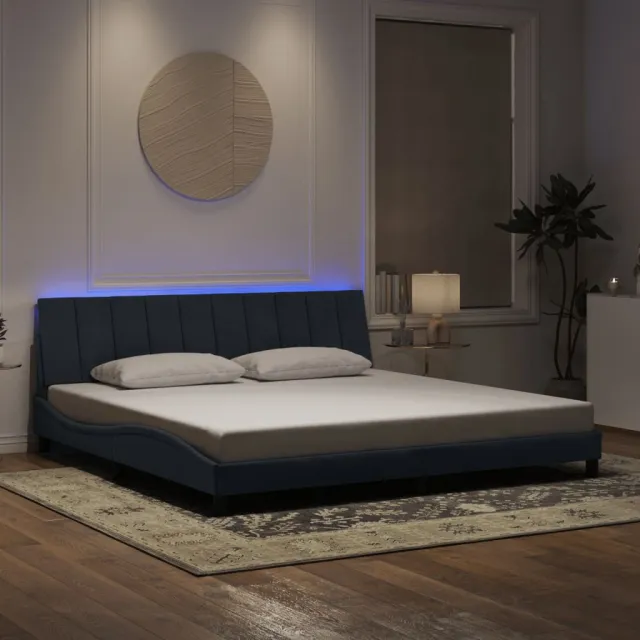 Cadre de lit avec LED sans matelas Hanko gris foncé 200x200 cm velours