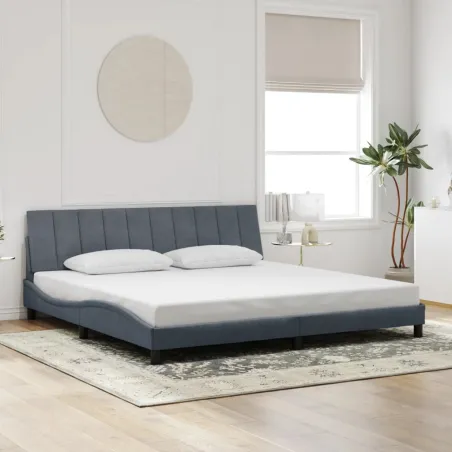 Cadre de lit avec LED sans matelas Hanko gris foncé 200x200 cm velours