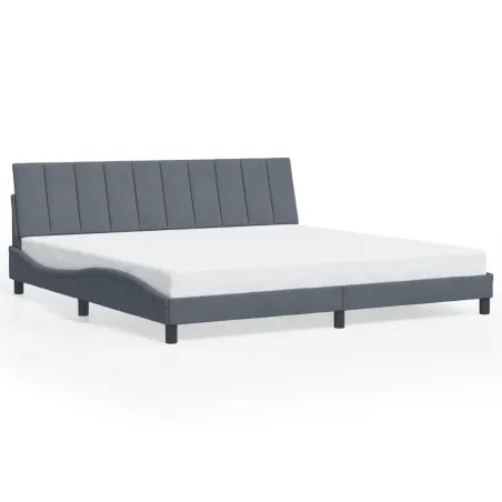 Cadre de lit avec LED sans matelas Hanko gris foncé 200x200 cm velours