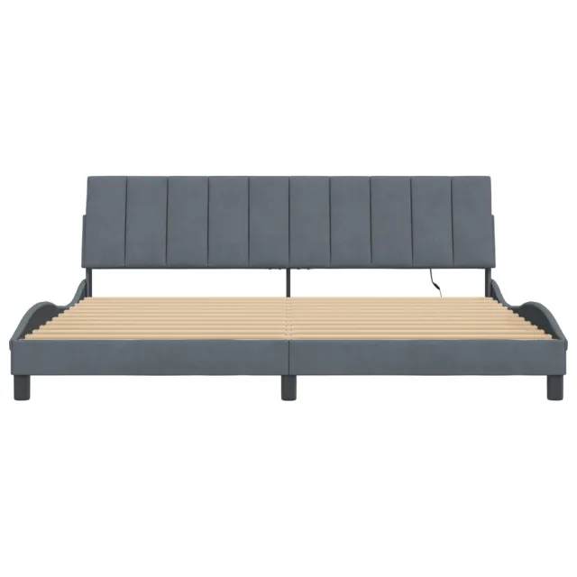 Cadre de lit avec LED sans matelas Hanko gris foncé 200x200 cm velours
