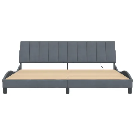 Cadre de lit avec LED sans matelas Hanko gris foncé 200x200 cm velours