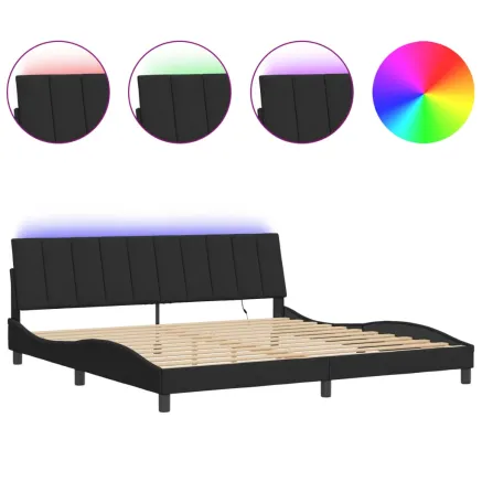 Cadre de lit avec LED sans matelas Hanko noir 200x200 cm velours 2