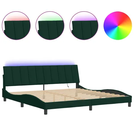 Cadre de lit avec LED sans matelas Hanko vert foncé 200x200 cm velours