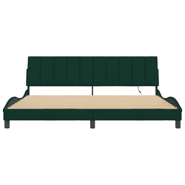 Cadre de lit avec LED sans matelas Hanko vert foncé 200x200 cm velours