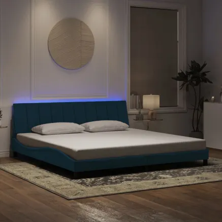 Cadre de lit avec LED sans matelas Hanko bleu 200x200 cm velours