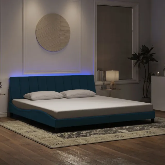 Cadre de lit avec LED sans matelas Hanko bleu 200x200 cm velours