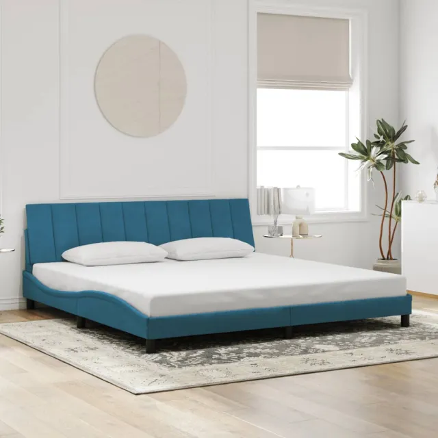 Cadre de lit avec LED sans matelas Hanko bleu 200x200 cm velours