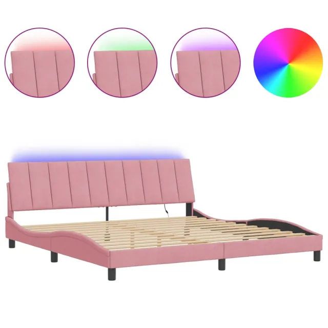 Cadre de lit avec LED sans matelas Hanko rose 200x200 cm velours