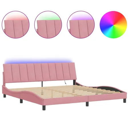 Cadre de lit avec LED sans matelas Hanko rose 200x200 cm velours