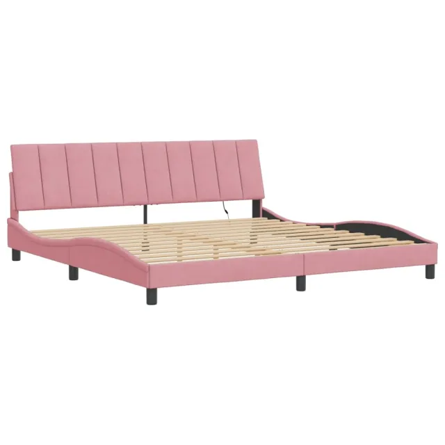 Cadre de lit avec LED sans matelas Hanko rose 200x200 cm velours