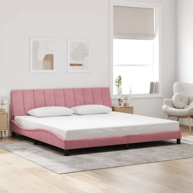 Cadre de lit avec LED sans matelas Hanko rose 200x200 cm velours