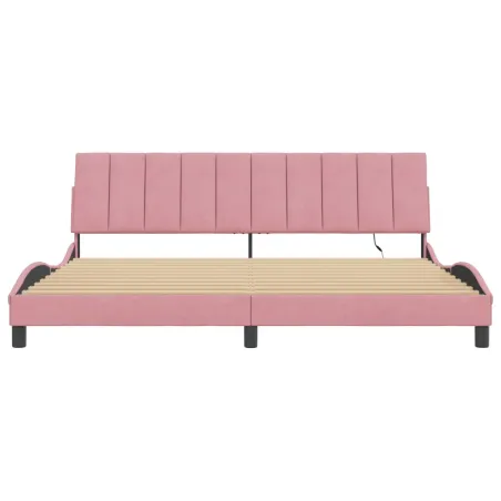 Cadre de lit avec LED sans matelas Hanko rose 200x200 cm velours