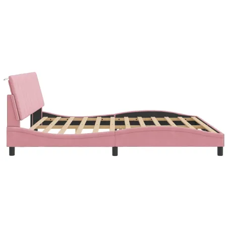 Cadre de lit avec LED sans matelas Hanko rose 200x200 cm velours