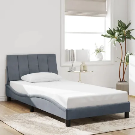 Cadre de lit avec LED sans matelas Hanko gris foncé 100x203 cm velours