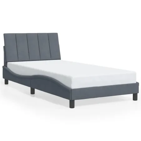Cadre de lit avec LED sans matelas Hanko gris foncé 100x203 cm velours