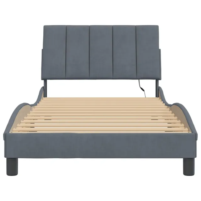 Cadre de lit avec LED sans matelas Hanko gris foncé 100x203 cm velours