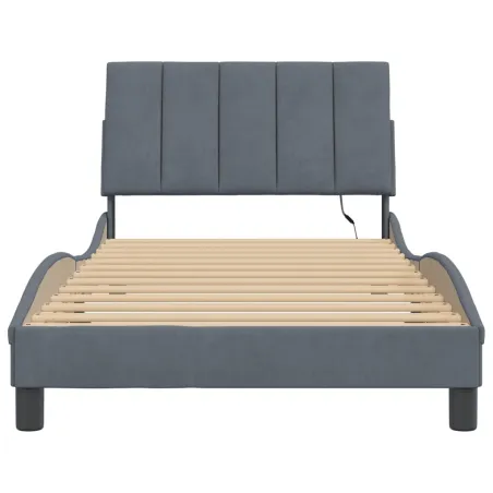 Cadre de lit avec LED sans matelas Hanko gris foncé 100x203 cm velours