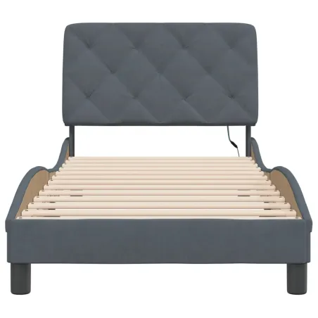 Cadre de lit avec LED sans matelas gris foncé 80x200 cm velours