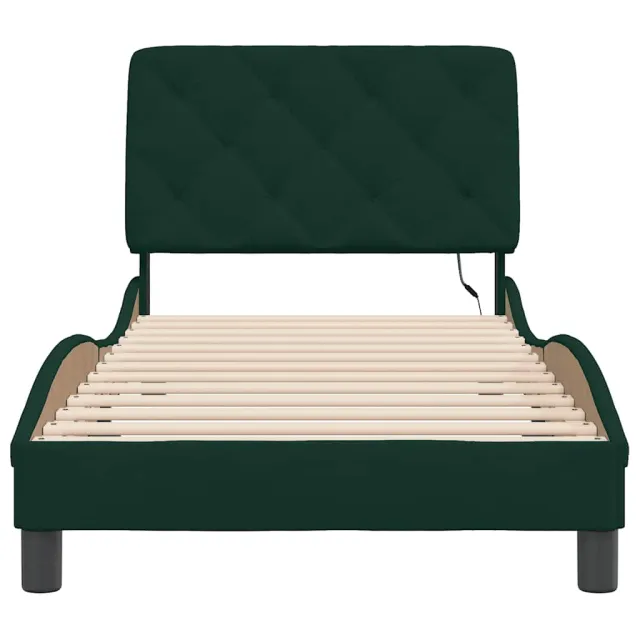 Cadre de lit avec LED sans matelas vert foncé 80x200 cm velours