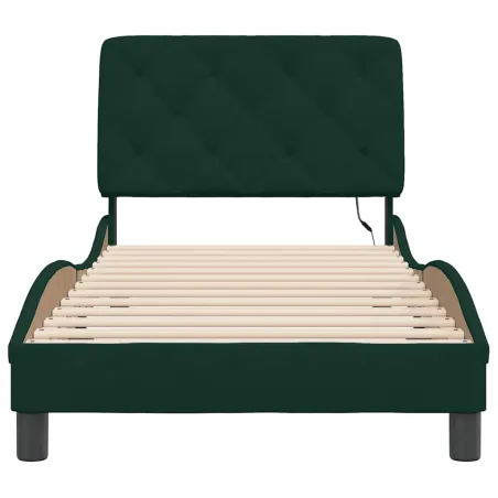 Cadre de lit avec LED sans matelas vert foncé 80x200 cm velours
