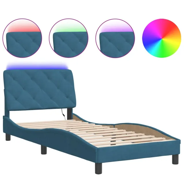 Cadre de lit avec LED sans matelas bleu 80x200 cm velours