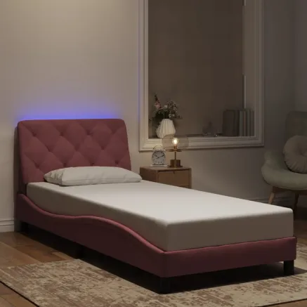 Cadre de lit avec LED sans matelas rose 80x200 cm velours