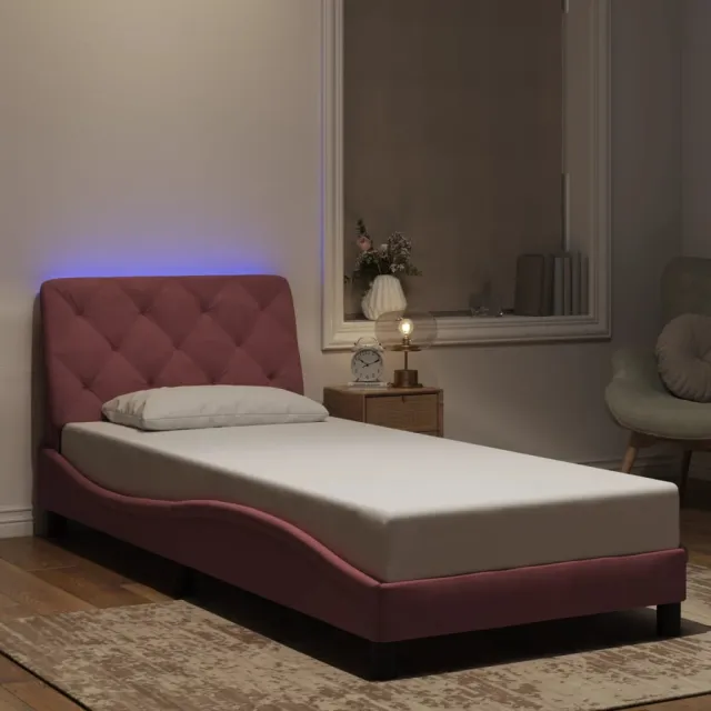 Cadre de lit avec LED sans matelas rose 80x200 cm velours