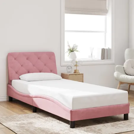 Cadre de lit avec LED sans matelas rose 80x200 cm velours