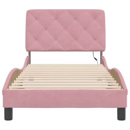 Cadre de lit avec LED sans matelas rose 80x200 cm velours
