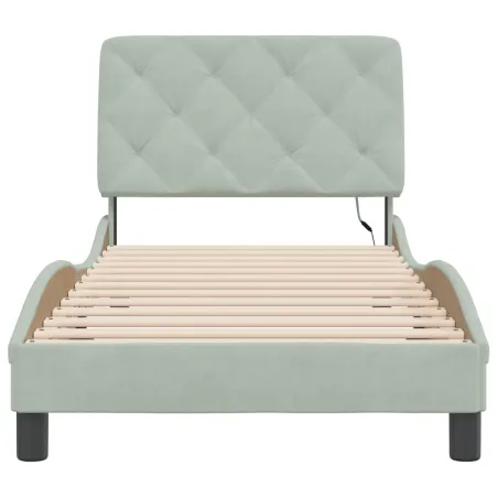 Cadre de lit avec LED sans matelas gris clair 90x190 cm velours