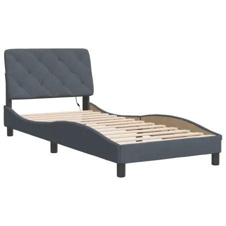 Cadre de lit avec LED sans matelas gris foncé 90x190 cm velours