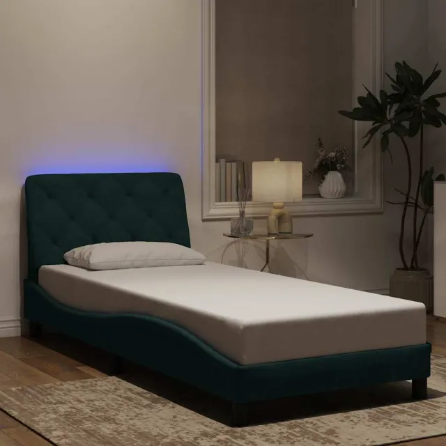 Cadre de lit avec LED sans matelas vert foncé 90x190 cm velours