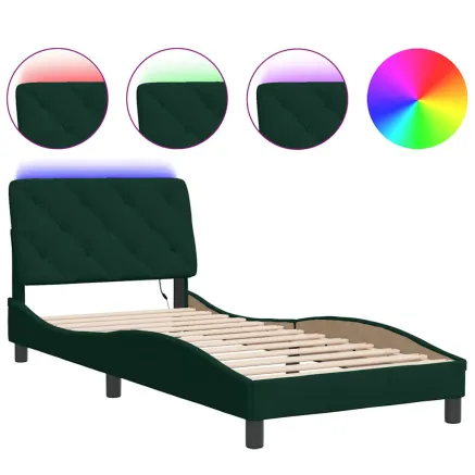 Cadre de lit avec LED sans matelas vert foncé 90x190 cm velours 2