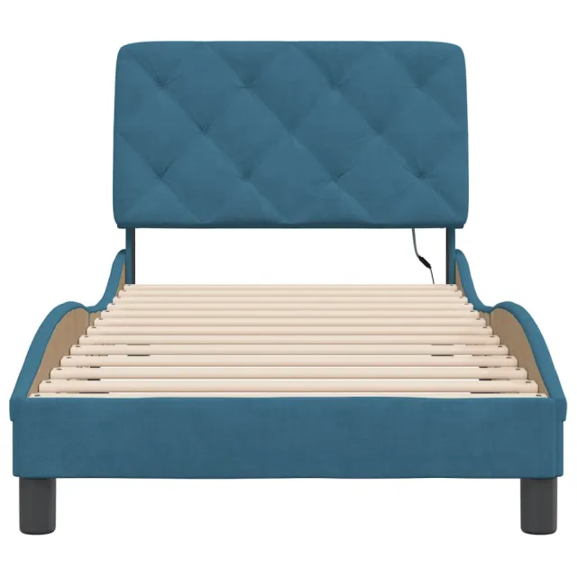 Cadre de lit avec LED sans matelas bleu 90x190 cm velours