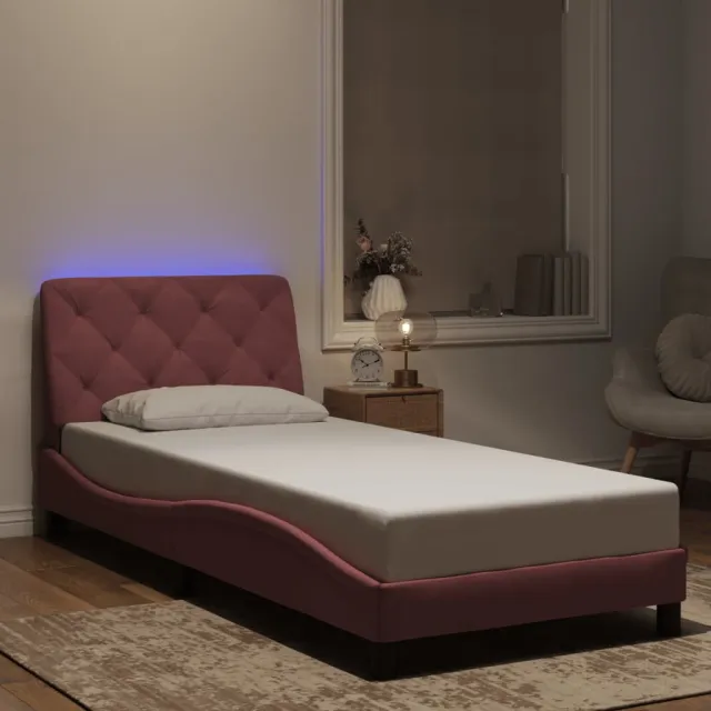 Cadre de lit avec LED sans matelas rose 90x190 cm velours
