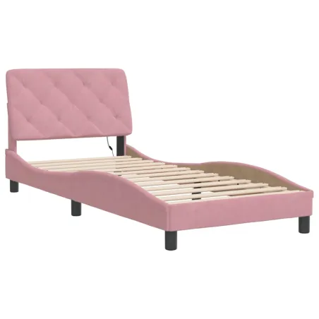 Cadre de lit avec LED sans matelas rose 90x190 cm velours