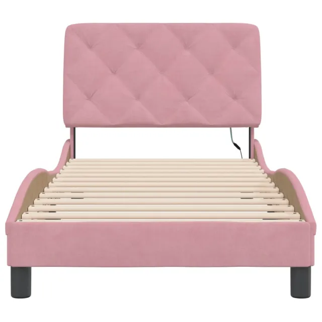 Cadre de lit avec LED sans matelas rose 90x190 cm velours