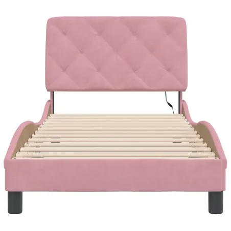 Cadre de lit avec LED sans matelas rose 90x190 cm velours