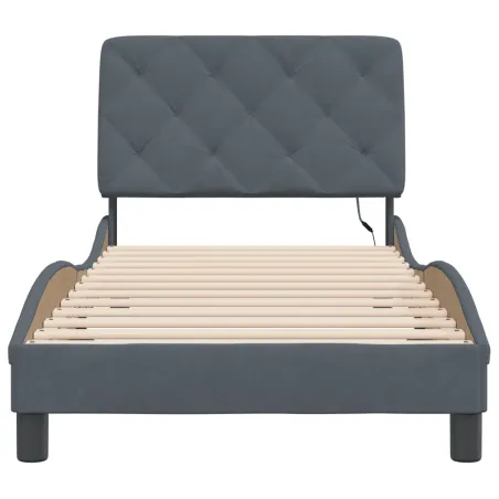 Cadre de lit avec LED sans matelas gris foncé 90x200 cm velours