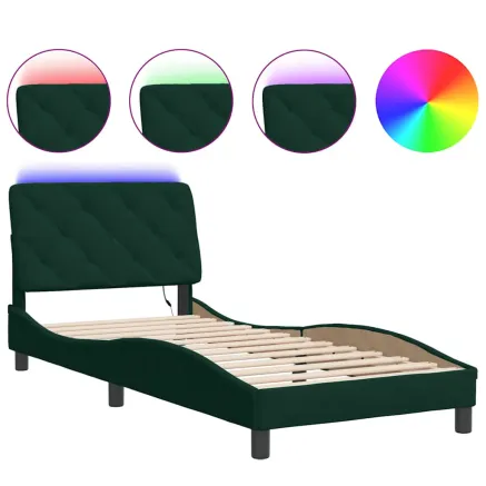 Cadre de lit avec LED sans matelas vert foncé 90x200 cm velours 2