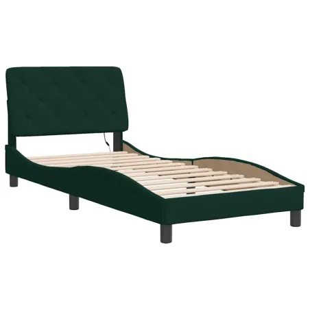 Cadre de lit avec LED sans matelas vert foncé 90x200 cm velours