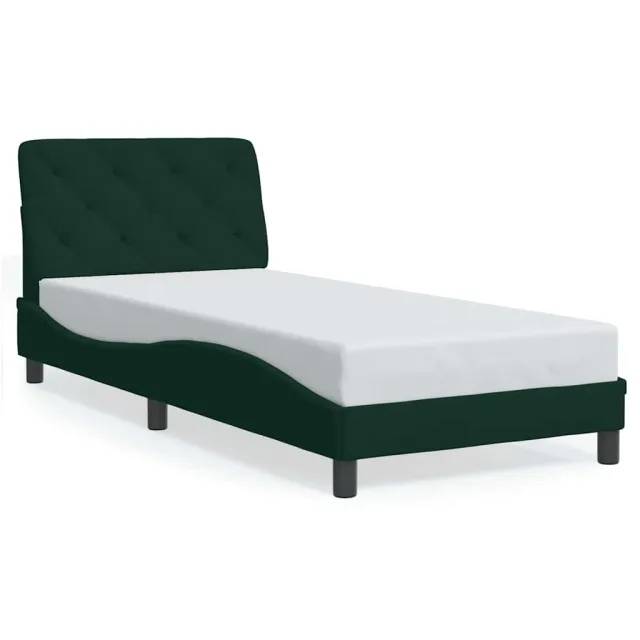 Cadre de lit avec LED sans matelas vert foncé 90x200 cm velours