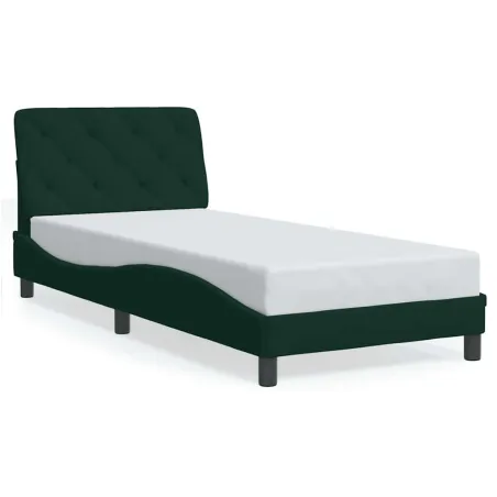 Cadre de lit avec LED sans matelas vert foncé 90x200 cm velours