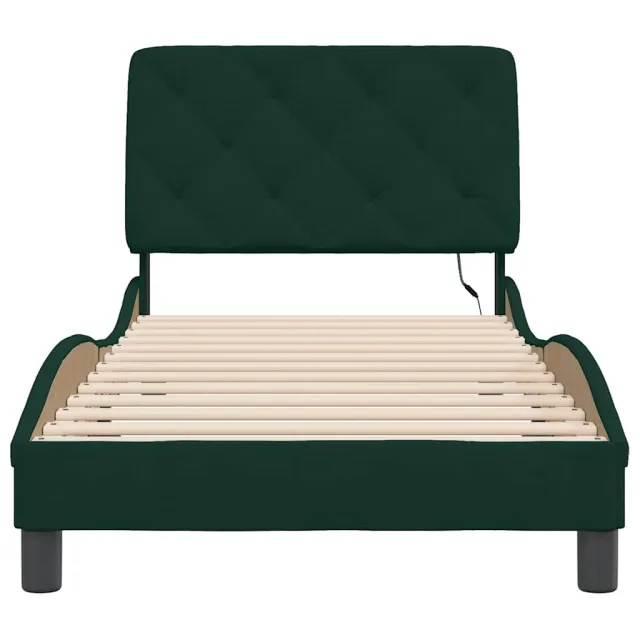 Cadre de lit avec LED sans matelas vert foncé 90x200 cm velours