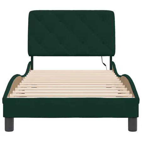 Cadre de lit avec LED sans matelas vert foncé 90x200 cm velours