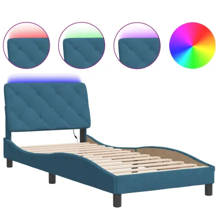 Cadre de lit avec LED sans matelas bleu 90x200 cm velours 2